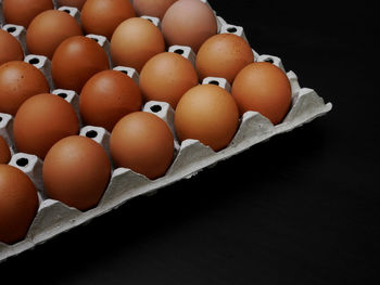 High angle view of eggs against black background