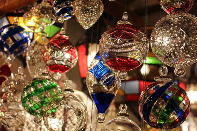 Close-up of decoration hanging at market stall