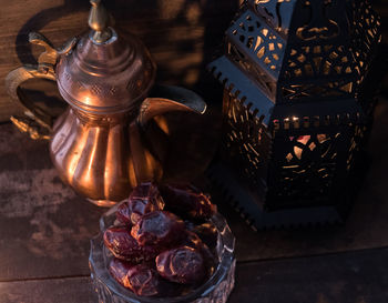 High angle view of coffee on table