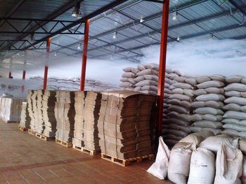 Stack of firewood in factory