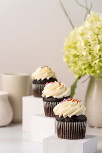 Close-up of cupcakes on table