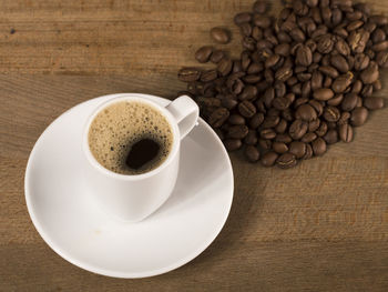 Close-up of coffee cup on table