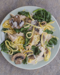 High angle view of meal served on table
