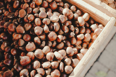 High angle view of coffee beans in container