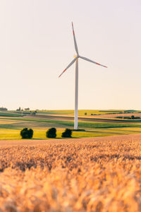 Wind turbine / windmill creating green energy. warm colors.