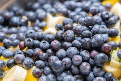 Fruit salad with fresh blueberries, bananas, kiwi and mango