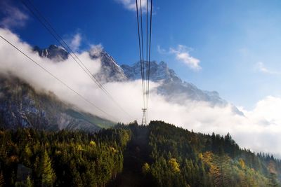 Low angle view of electricity pylon against sky