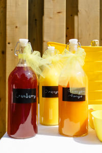 Close-up of bottled juice