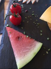 High angle view of dessert on table