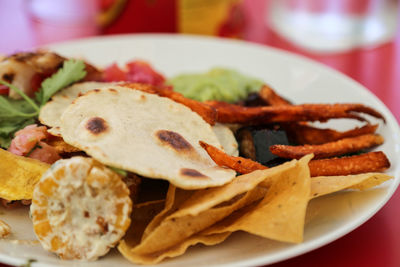 Close-up of mixed mexican food served in plate