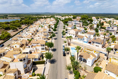 High angle view of townscape against sky