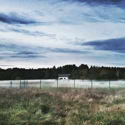 Scenic view of farm against sky