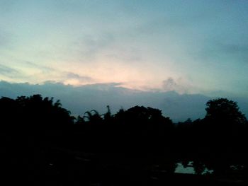 Silhouette of trees against cloudy sky