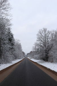Road amidst trees against sky during winter