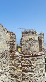 Low angle view of castle against clear blue sky