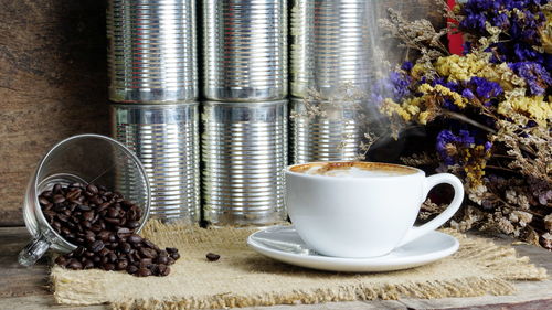 Close-up of coffee cup on table