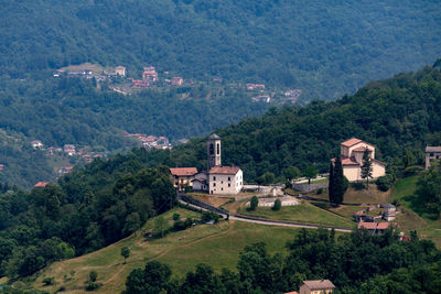 High angle view of buildings in town