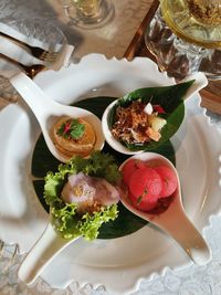 High angle view of food in plate on table