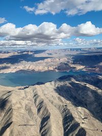 High angle view of land against sky