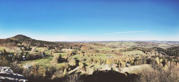 Scenic view of landscape against clear blue sky