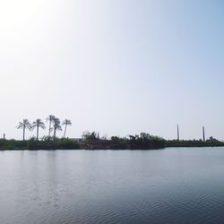 Scenic view of lake against clear sky