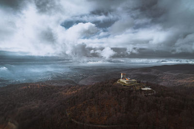 Aerial view of the medvedgrad fortress built in 13th century.