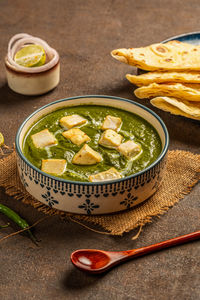 High angle view of food on table