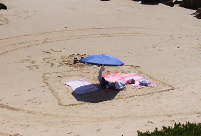 High angle view of women on beach