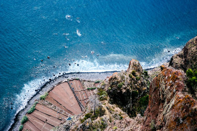 High angle view of rocky coastline