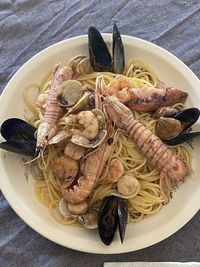 High angle view of food in plate