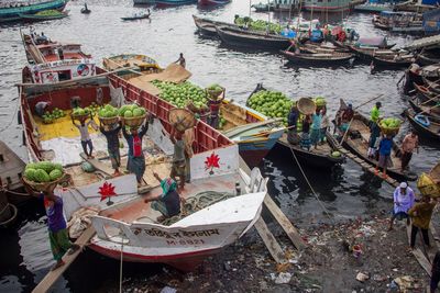 Boats moored at harbor