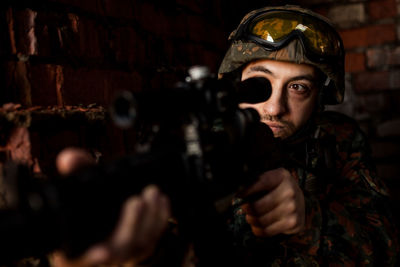 Soldier using rifle