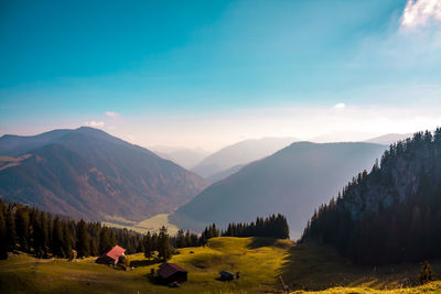 Panoramic view of landscape and mountains against sky