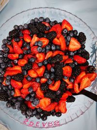 High angle view of strawberries