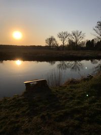 Scenic view of lake against sky during sunset