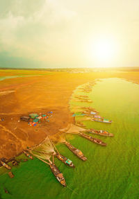 High angle view of agricultural field against sky