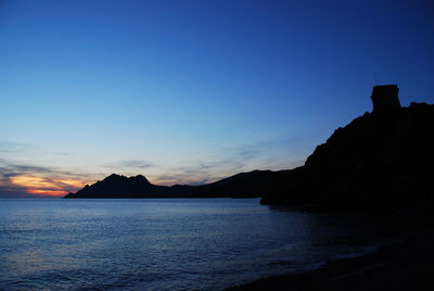 Scenic view of sea against clear sky during sunset