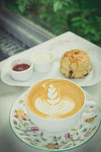 High angle view of coffee on table