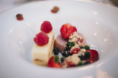 Close-up of breakfast served in plate