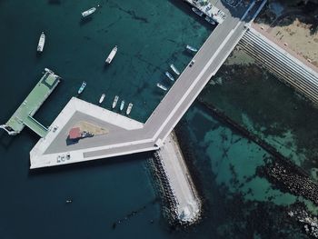 High angle view of swimming pool in city