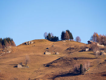 Scenic view of landscape against clear blue sky