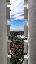 High angle view of buildings in town