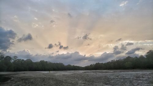 Scenic view of landscape against dramatic sky