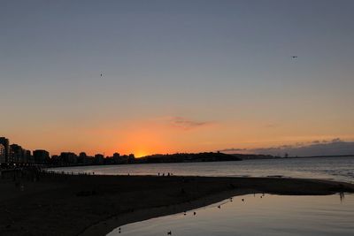 Scenic view of beach against sky during sunset