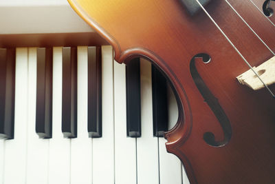 High angle view of piano keys