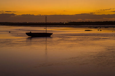 Scenic view of sea against orange sky