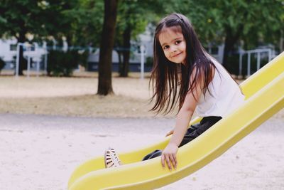 Portrait of a girl sliding 