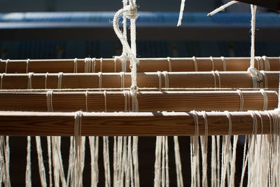 Close-up of hand loom in industry