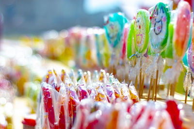 Close-up of multi colored candies for sale