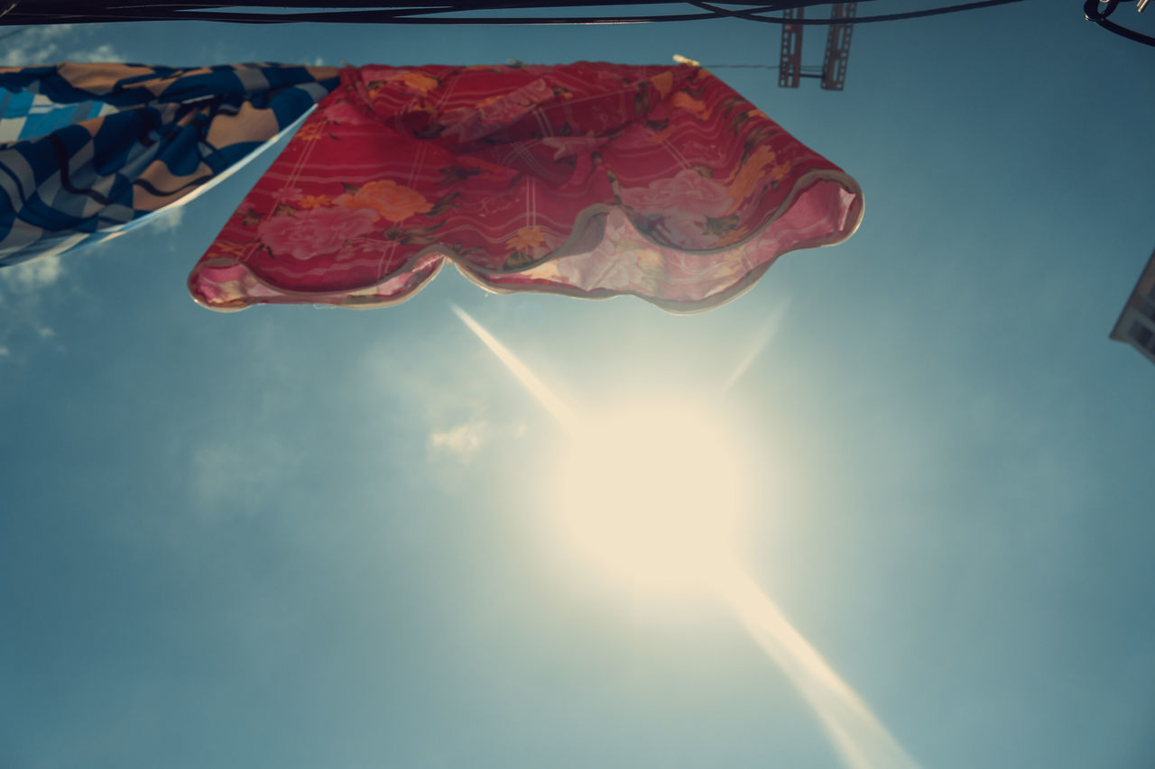 LOW ANGLE VIEW OF FLAG ON SUNNY DAY